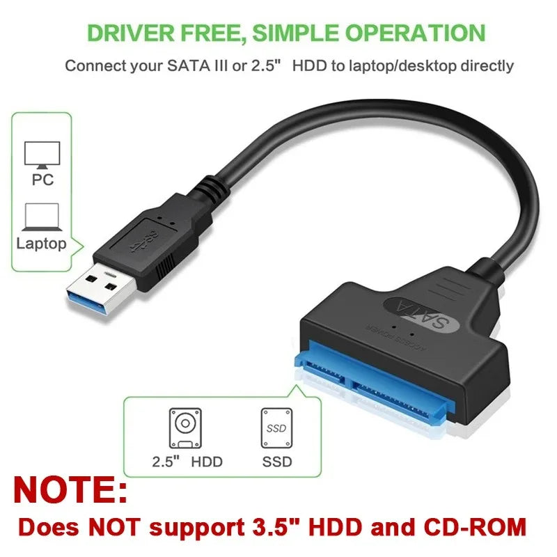 Interfaz USB 3.0 TO SATA 2.5" SSD HDD adaptador para disco duro