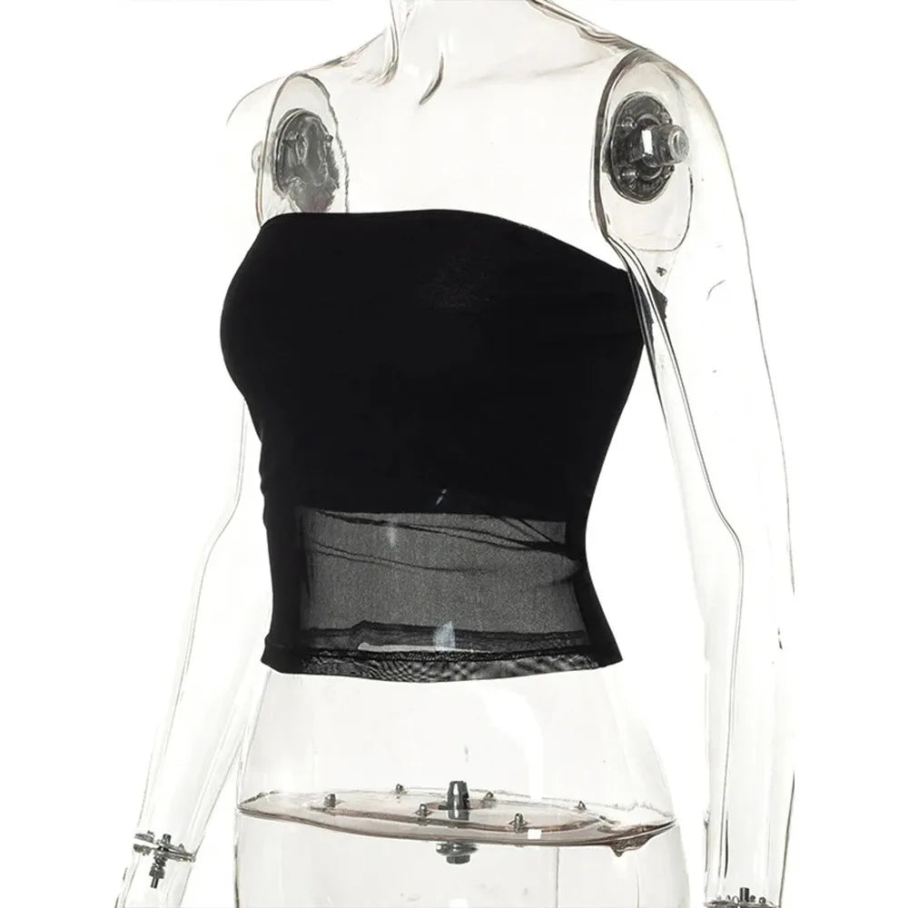 Fashion Hot Girl Slim Fit Vest Bandeau Neckline Casual Style Daily Wear Top New Mesh Top Bandeau Style Womens Top