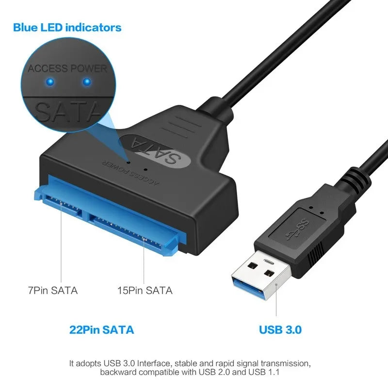 Interfaz USB 3.0 TO SATA 2.5" SSD HDD adaptador para disco duro