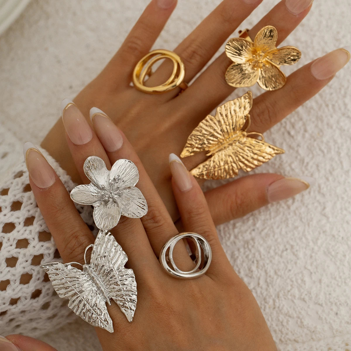 Ingemark 5 Styles Creative Boho Metal Butterfly Flowers Ring for Women Fashion Statement 2025 Adjustable Finger Ring Wed Jewelry