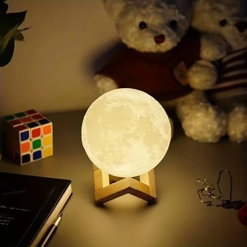 Lampara LED LUNA base madera (usa baterias)