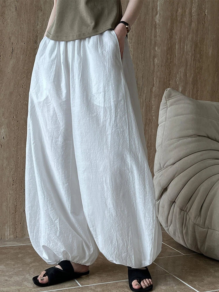 Oversized Bloomers 2025 New Summer Elegant Fashion Women Lantern Pants Casual Loose Breathable Cotton Wide Leg Pants