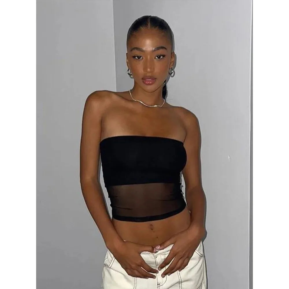 Fashion Hot Girl Slim Fit Vest Bandeau Neckline Casual Style Daily Wear Top New Mesh Top Bandeau Style Womens Top