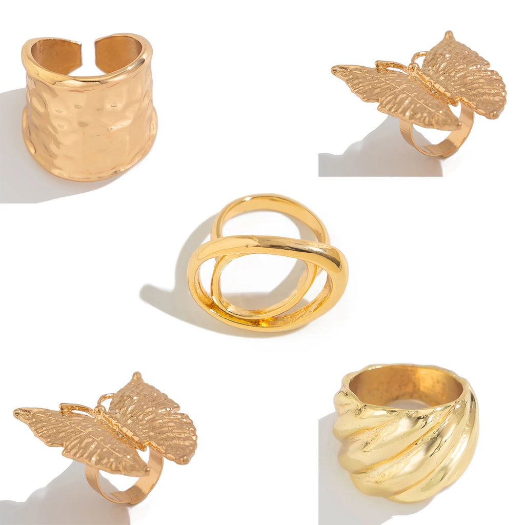 Ingemark 5 Styles Creative Boho Metal Butterfly Flowers Ring for Women Fashion Statement 2025 Adjustable Finger Ring Wed Jewelry